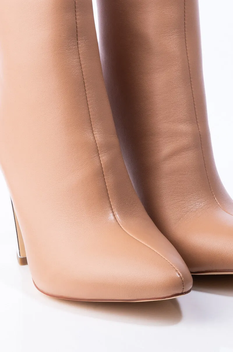 AZALEA WANG I KNOW YOU HEARD ABOUT ME BLOCK HEEL BOOTIE IN TAUPE