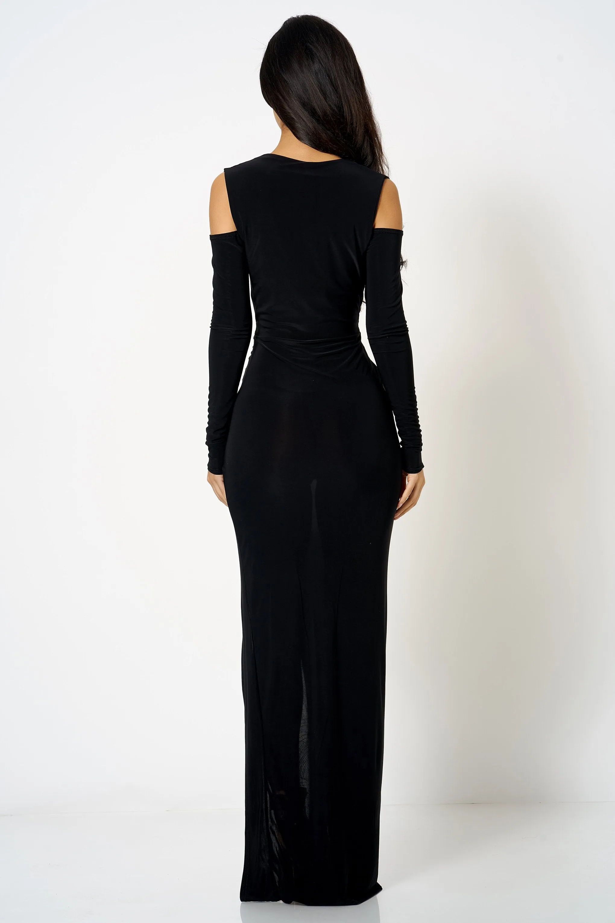 Black Cold Shoulder Wrap Dress
