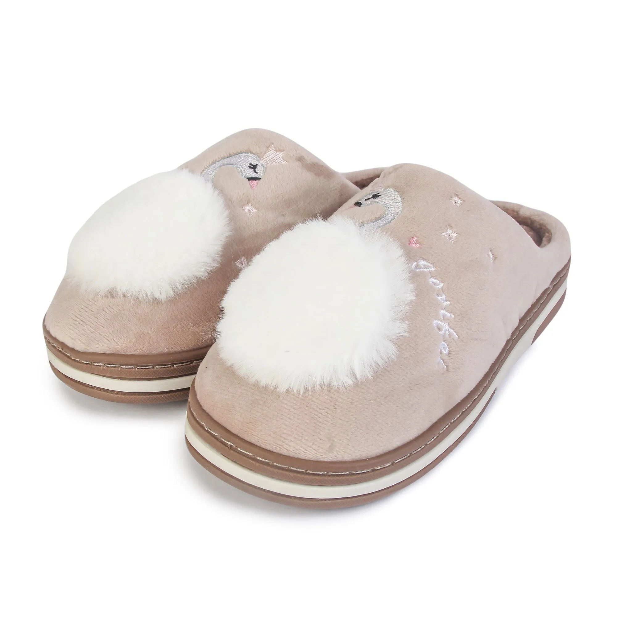 Brauch Women's Beige Fur Swan Winter Slippers