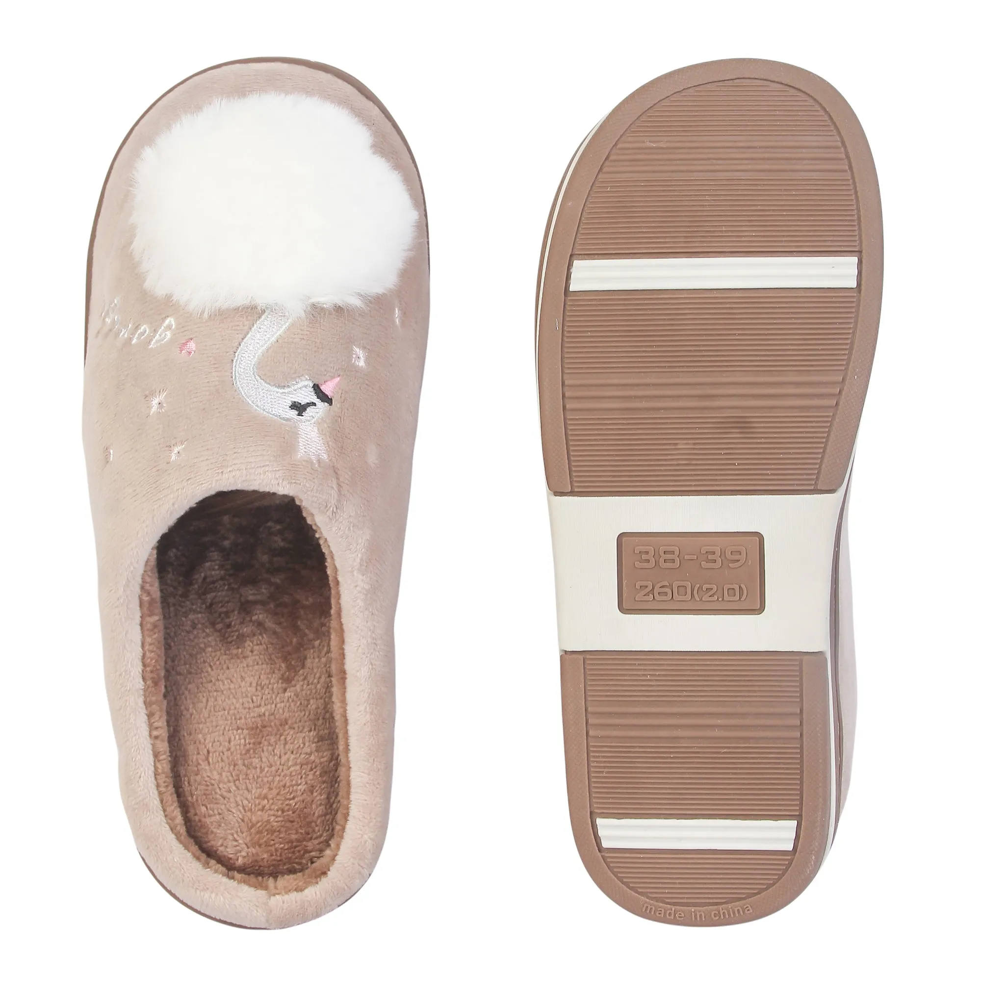Brauch Women's Beige Fur Swan Winter Slippers