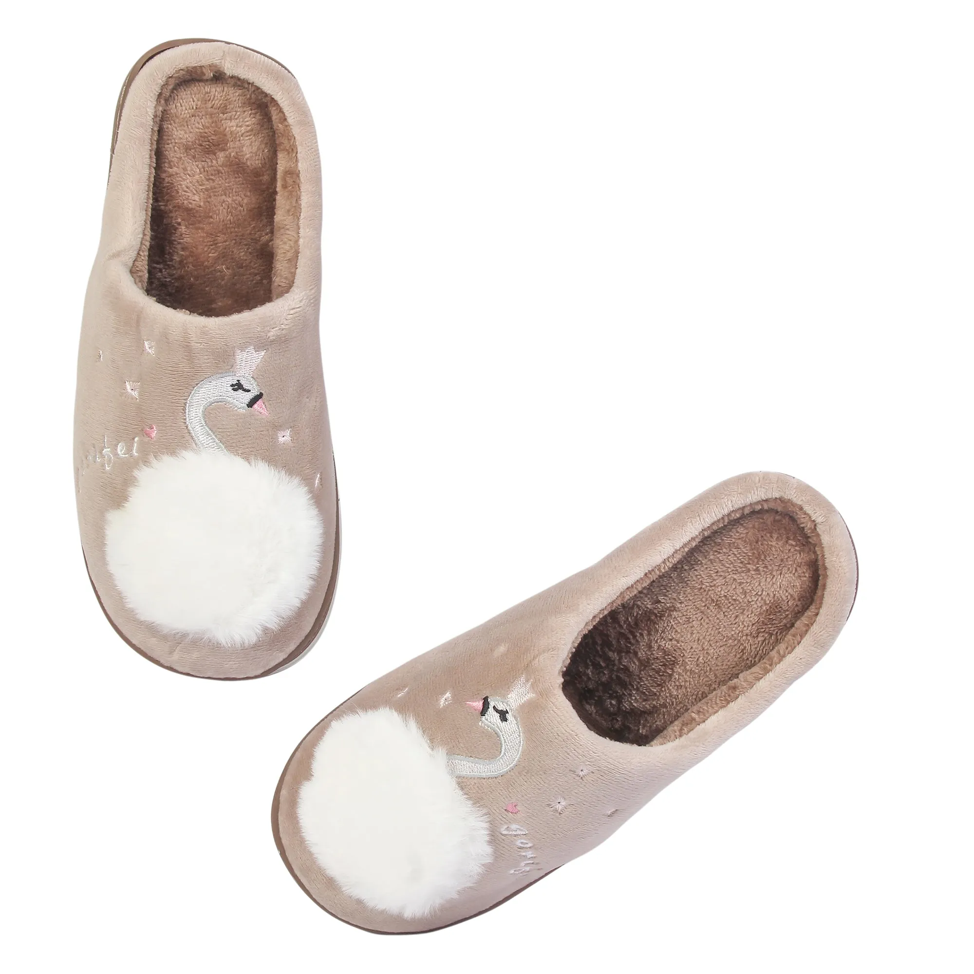 Brauch Women's Beige Fur Swan Winter Slippers