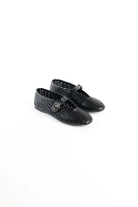 CARROLL BLACK - Perforated Leather Ballet Flats with Buckle
