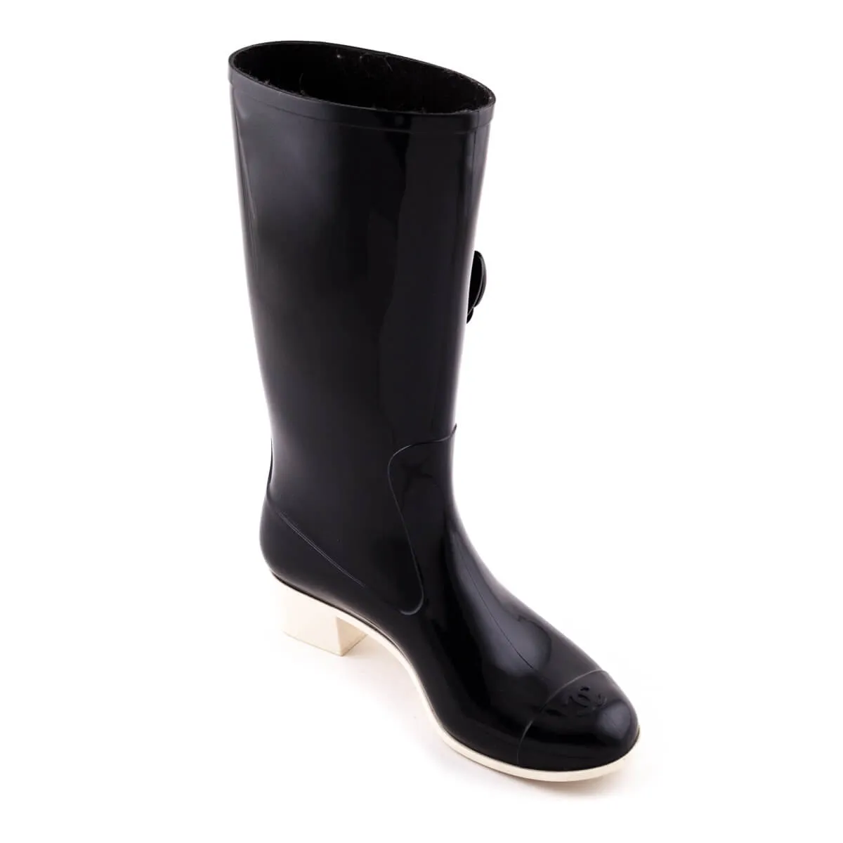 Chanel Black Rubber Camellia Rain Boots Size US 7 | EU 37