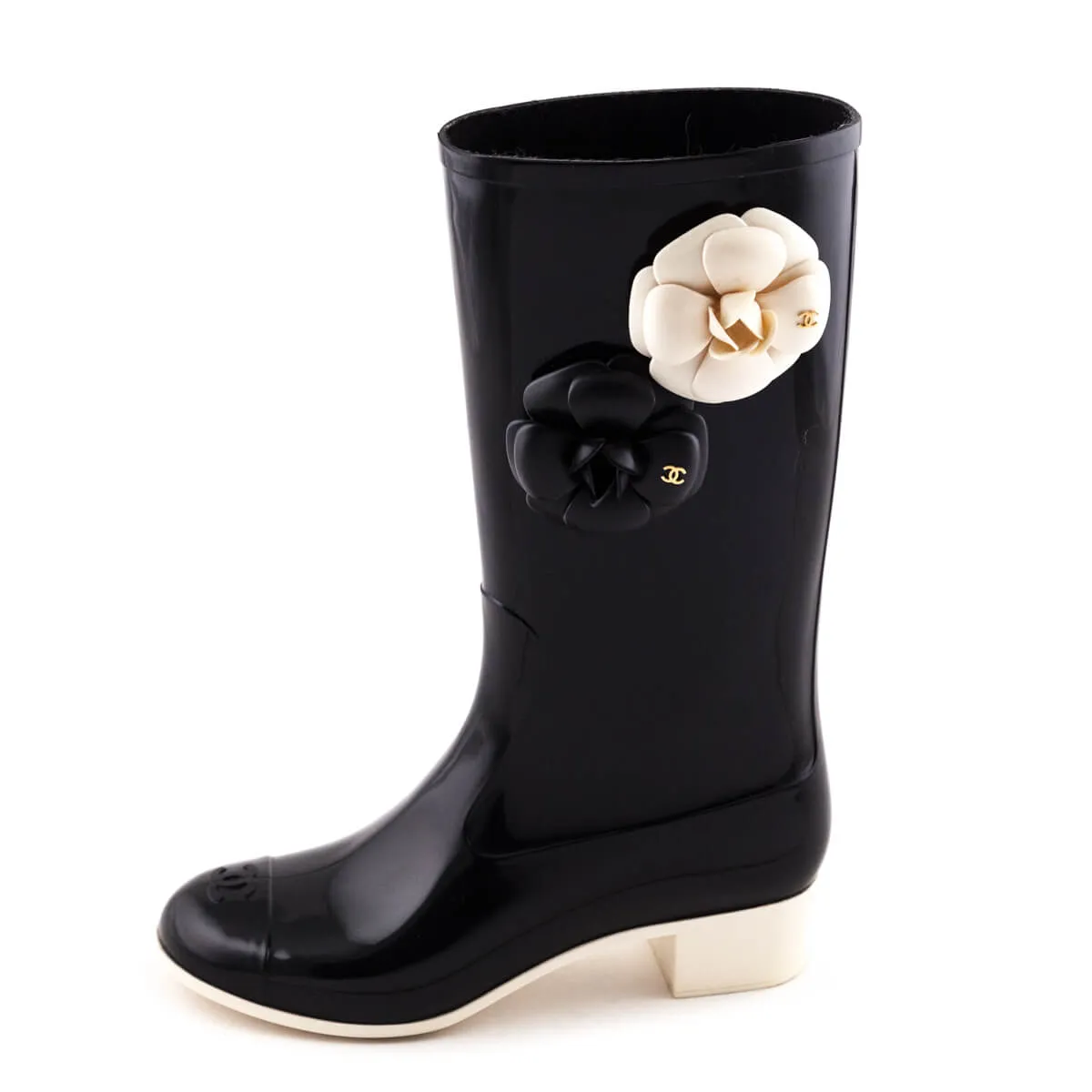 Chanel Black Rubber Camellia Rain Boots Size US 7 | EU 37