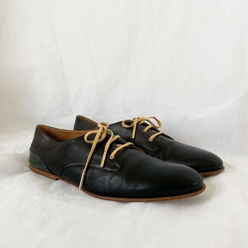 Chloé Black Leather Lace up Oxford, 40.5