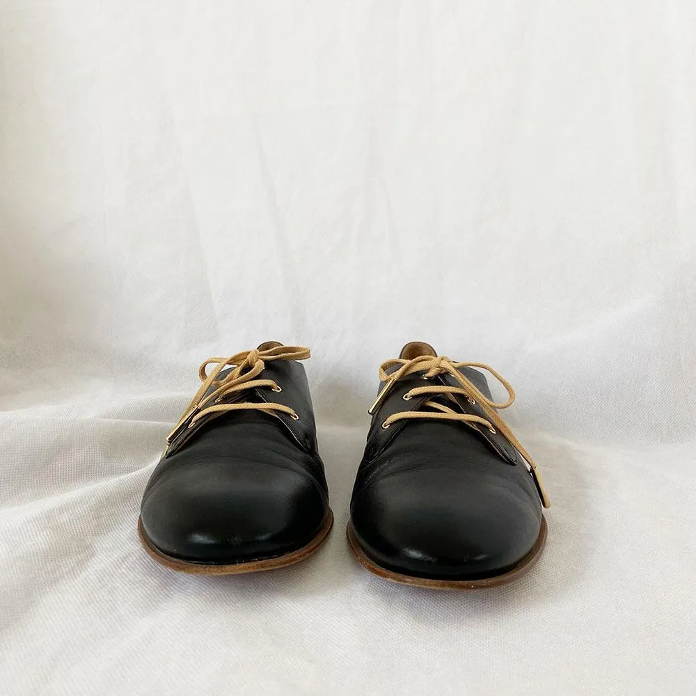 Chloé Black Leather Lace up Oxford, 40.5