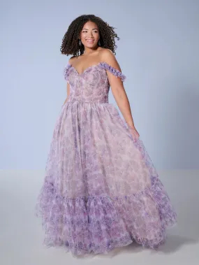 Curvy Floral Print Corset Gown by Tiffany Designs 16162
