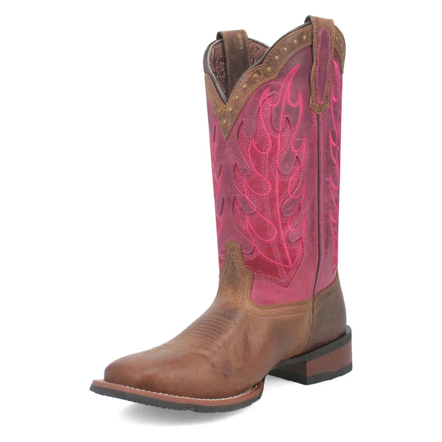 Dan Post Womens Faye Tan/Pink Leather Cowboy Boots