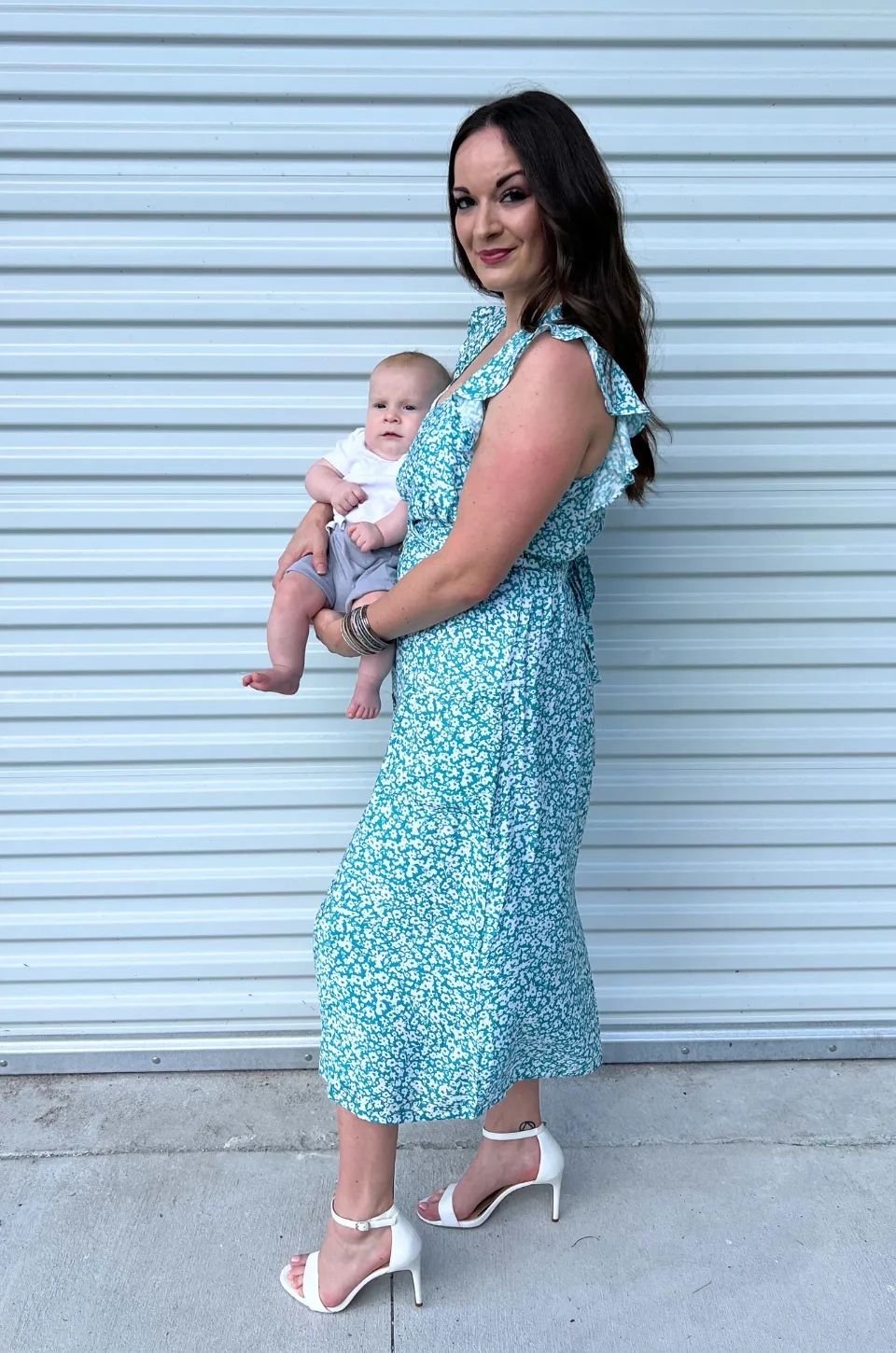 Faux Wrap Button Down Midi Dress - Blue Floral