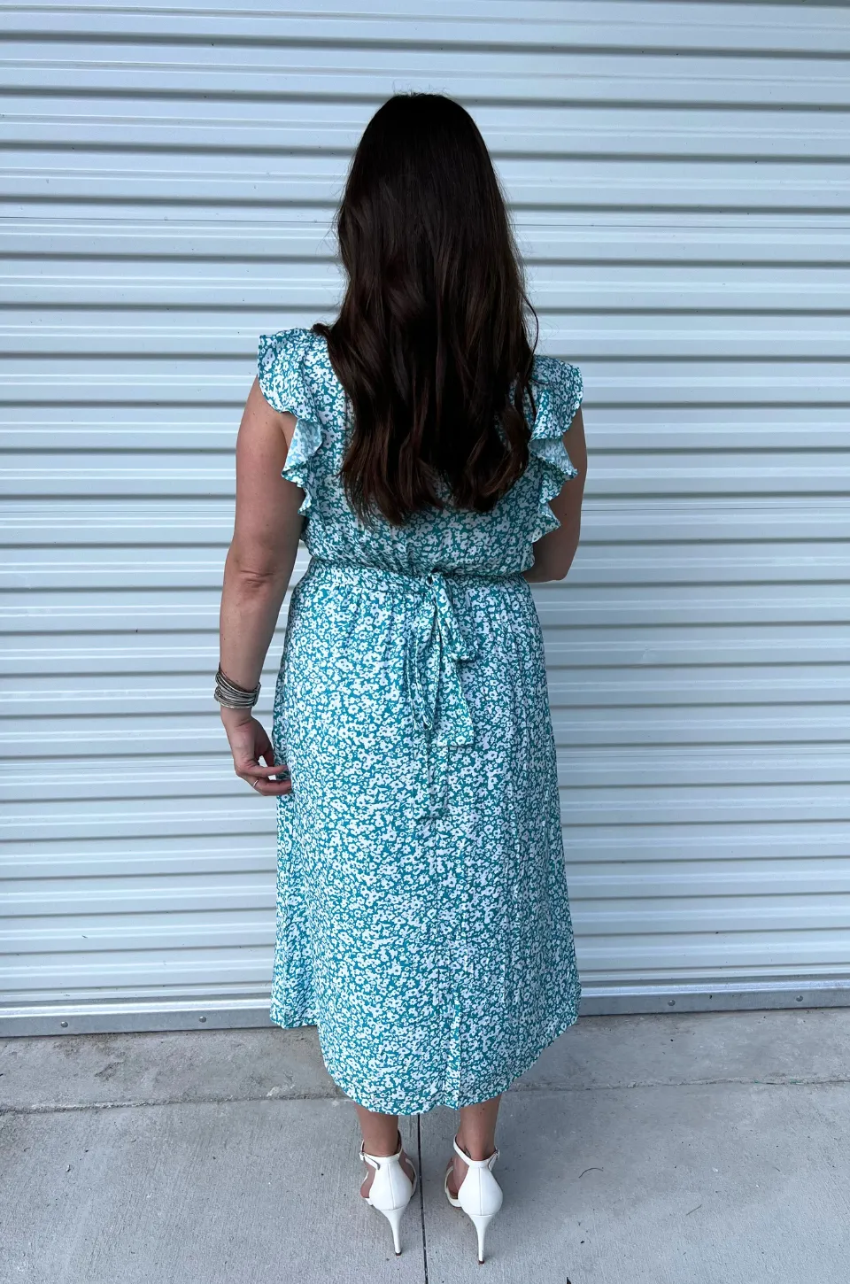Faux Wrap Button Down Midi Dress - Blue Floral