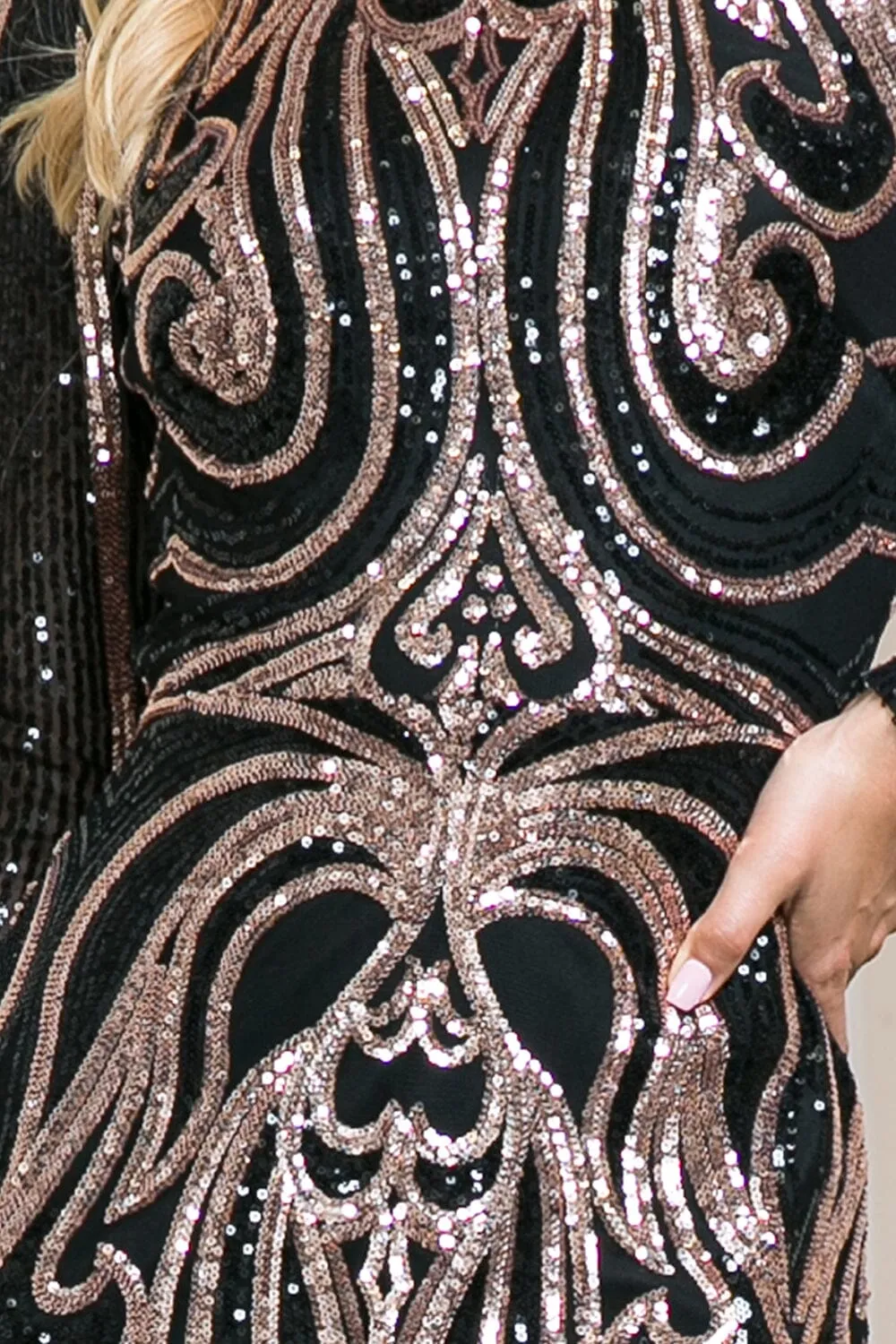 Fitted Long Sleeve Sequin Gown by Amelia Couture 7015