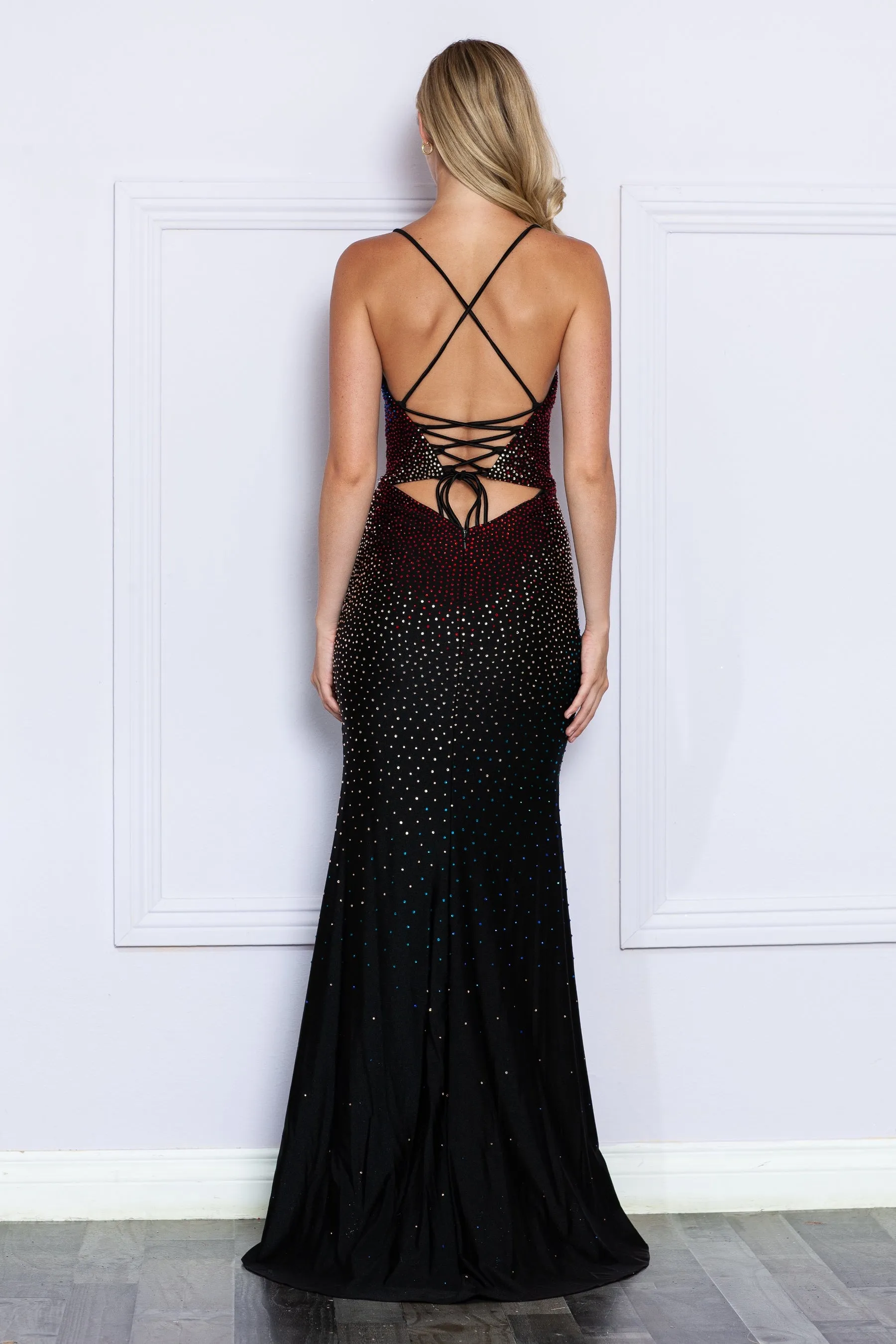 Fitted Multi-Color Beaded Sleeveless Gown by Poly USA 9272