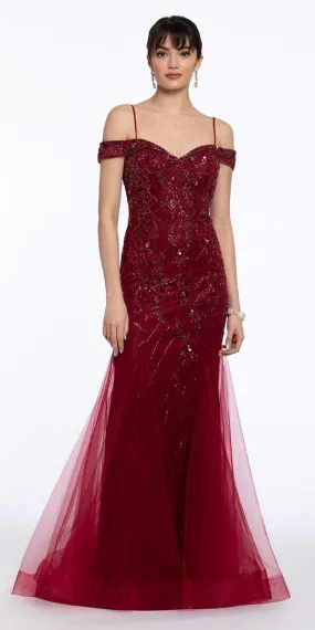 Floral Basket Weave Off the Shoulder Godet Dress