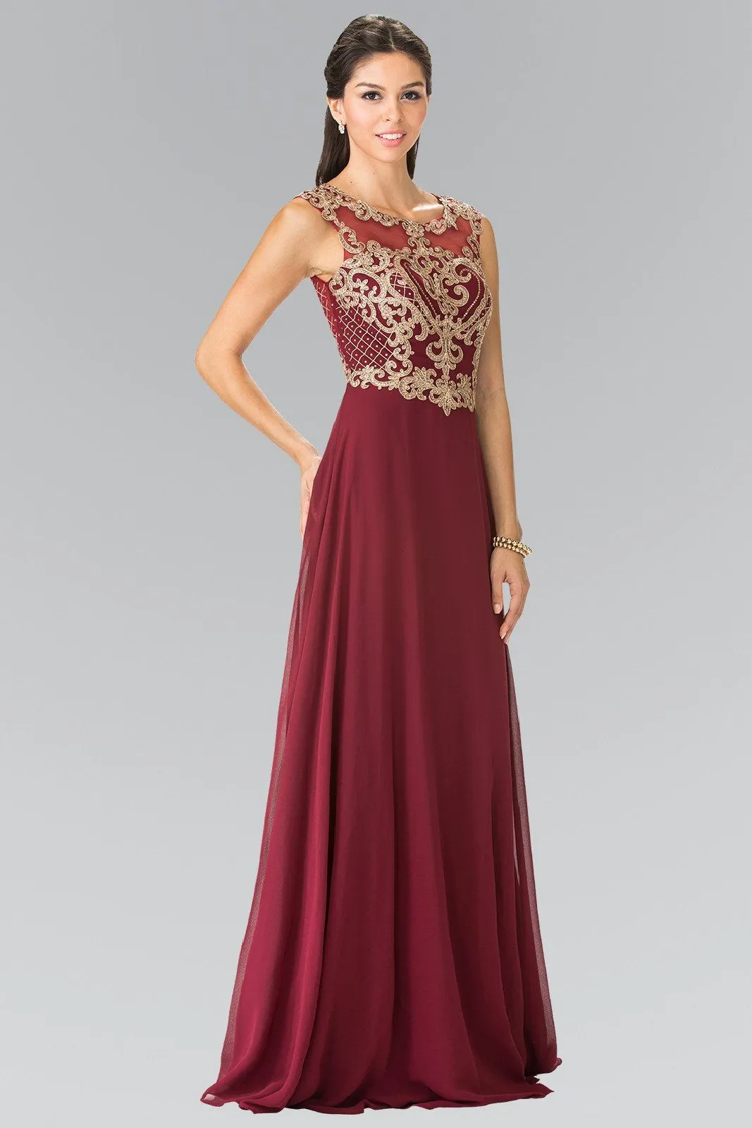 Long Sleeveless Dress with Gold Applique by Elizabeth K GL2316