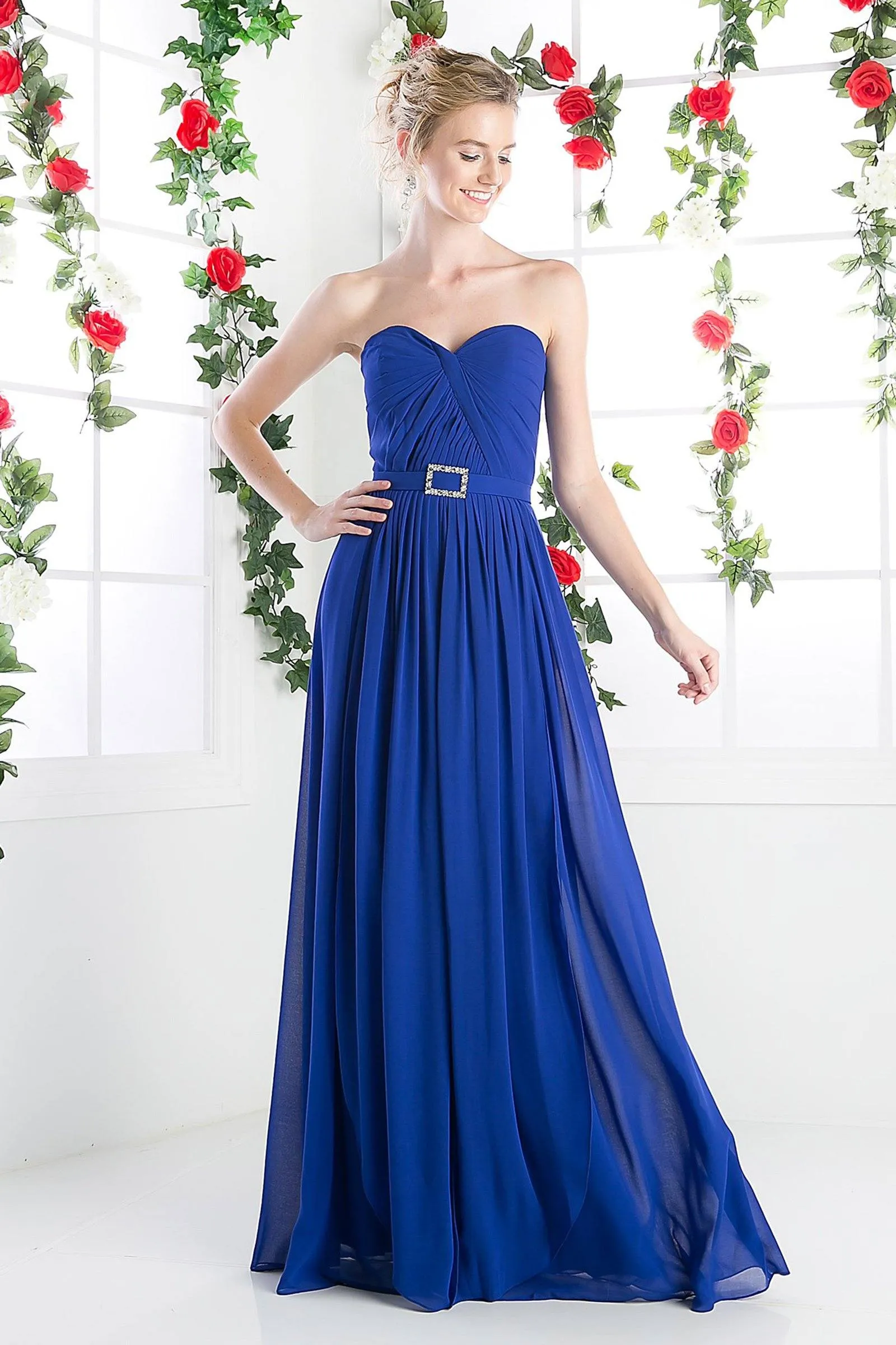 Long Strapless Chiffon Dress by Cinderella Divine C7460