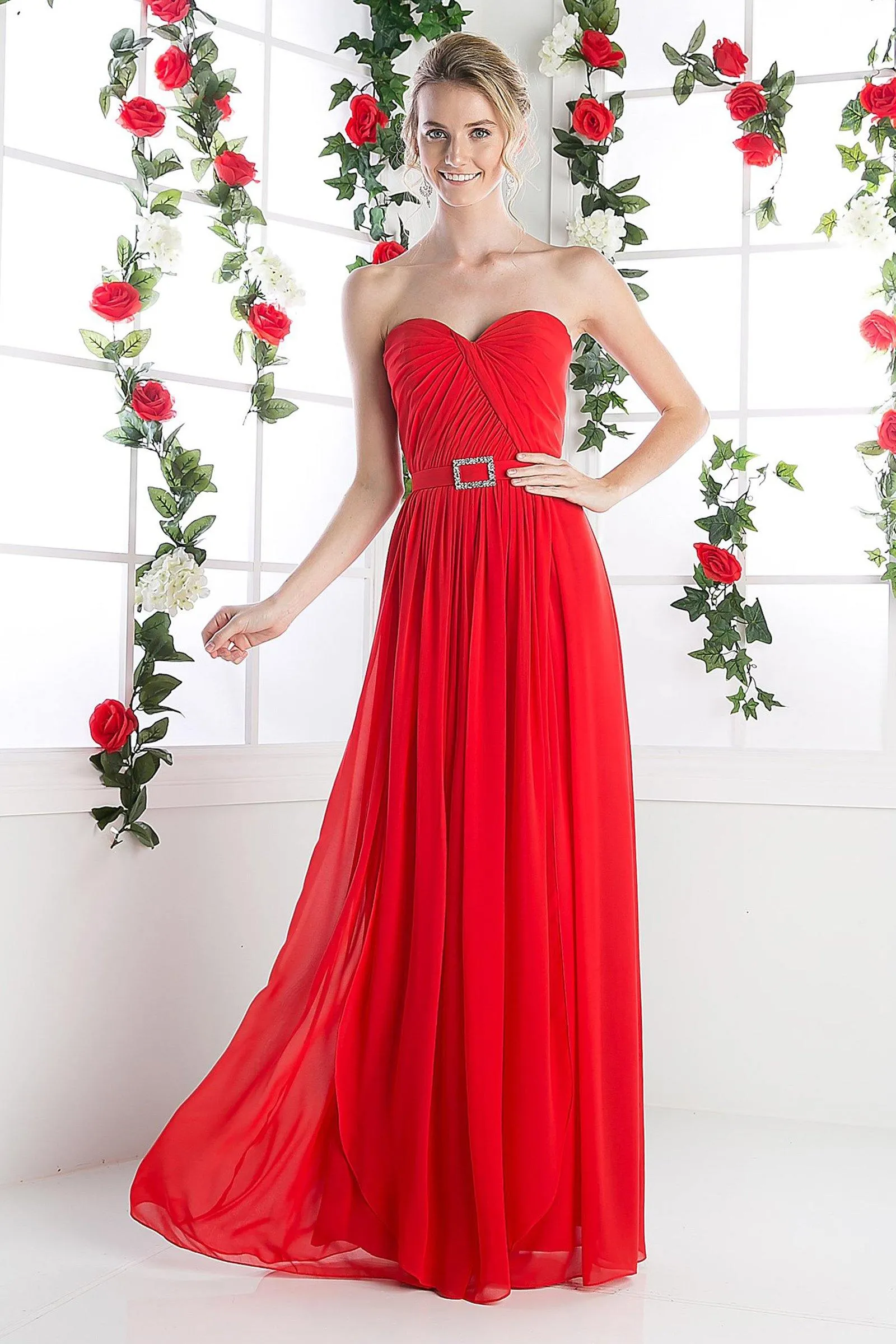 Long Strapless Chiffon Dress by Cinderella Divine C7460