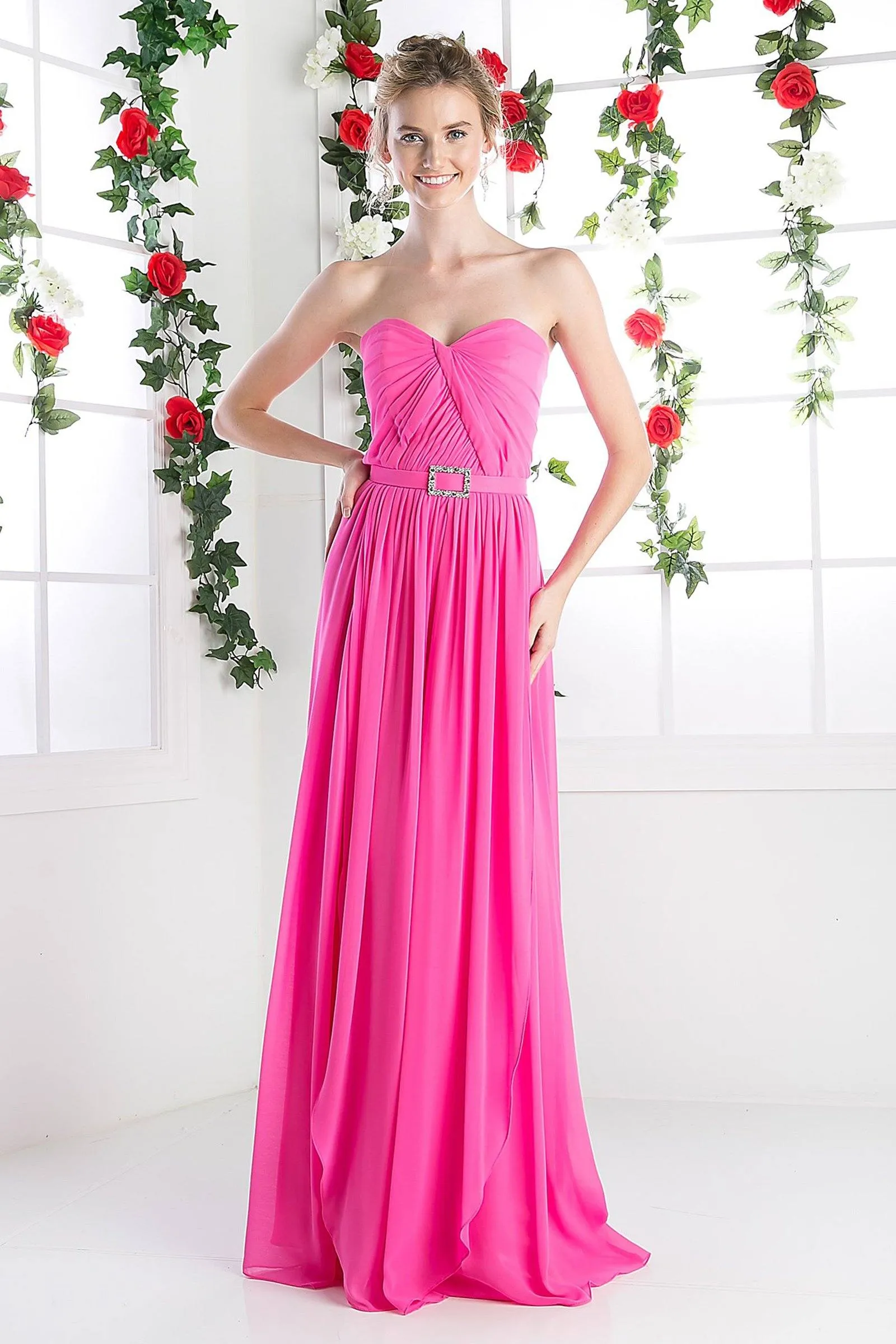 Long Strapless Chiffon Dress by Cinderella Divine C7460