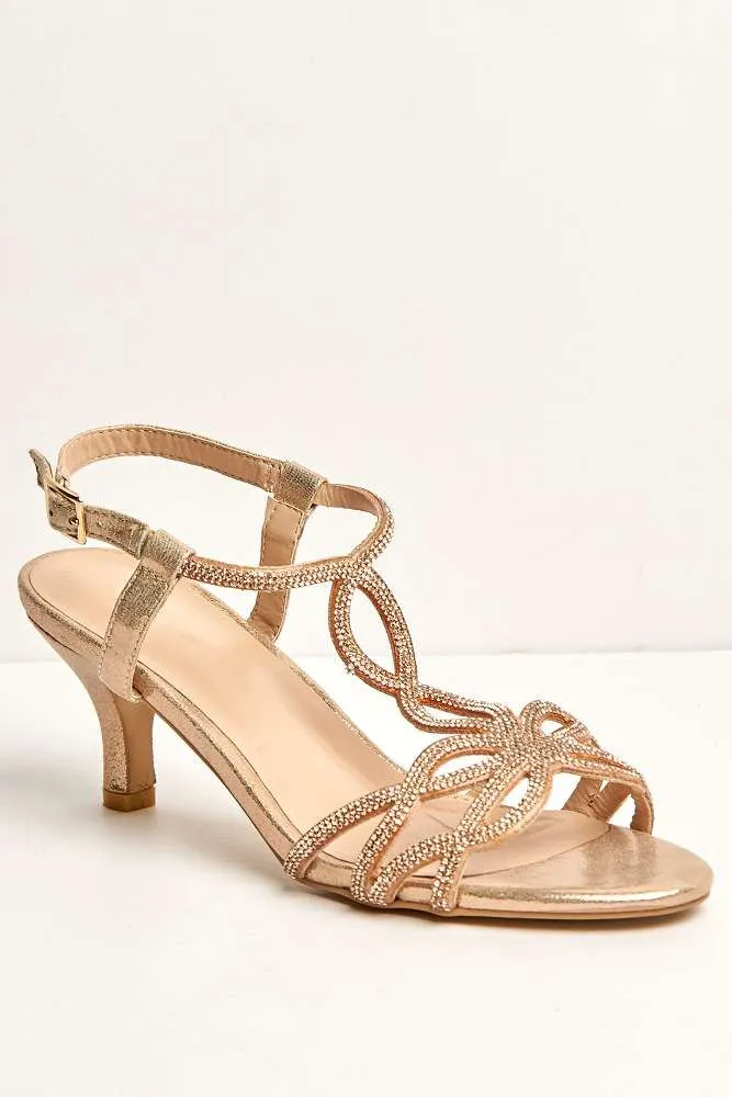 Lumina Low Heel Diamante Swirl Sandal in Rose Gold