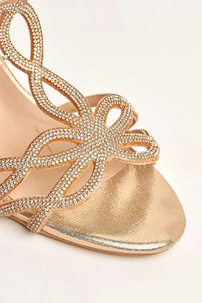 Lumina Low Heel Diamante Swirl Sandal in Rose Gold