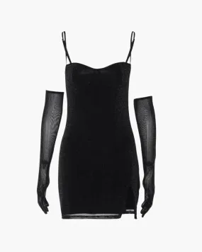 Lusira – Sparkling finish – Glitter mini dress with gloves
