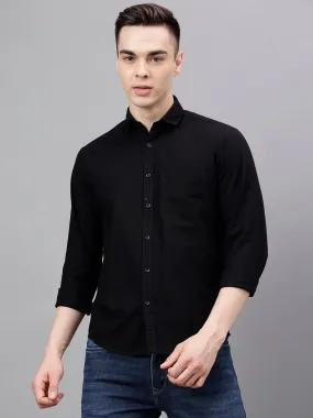 Men Black Standard Fit Solid Casual Shirt