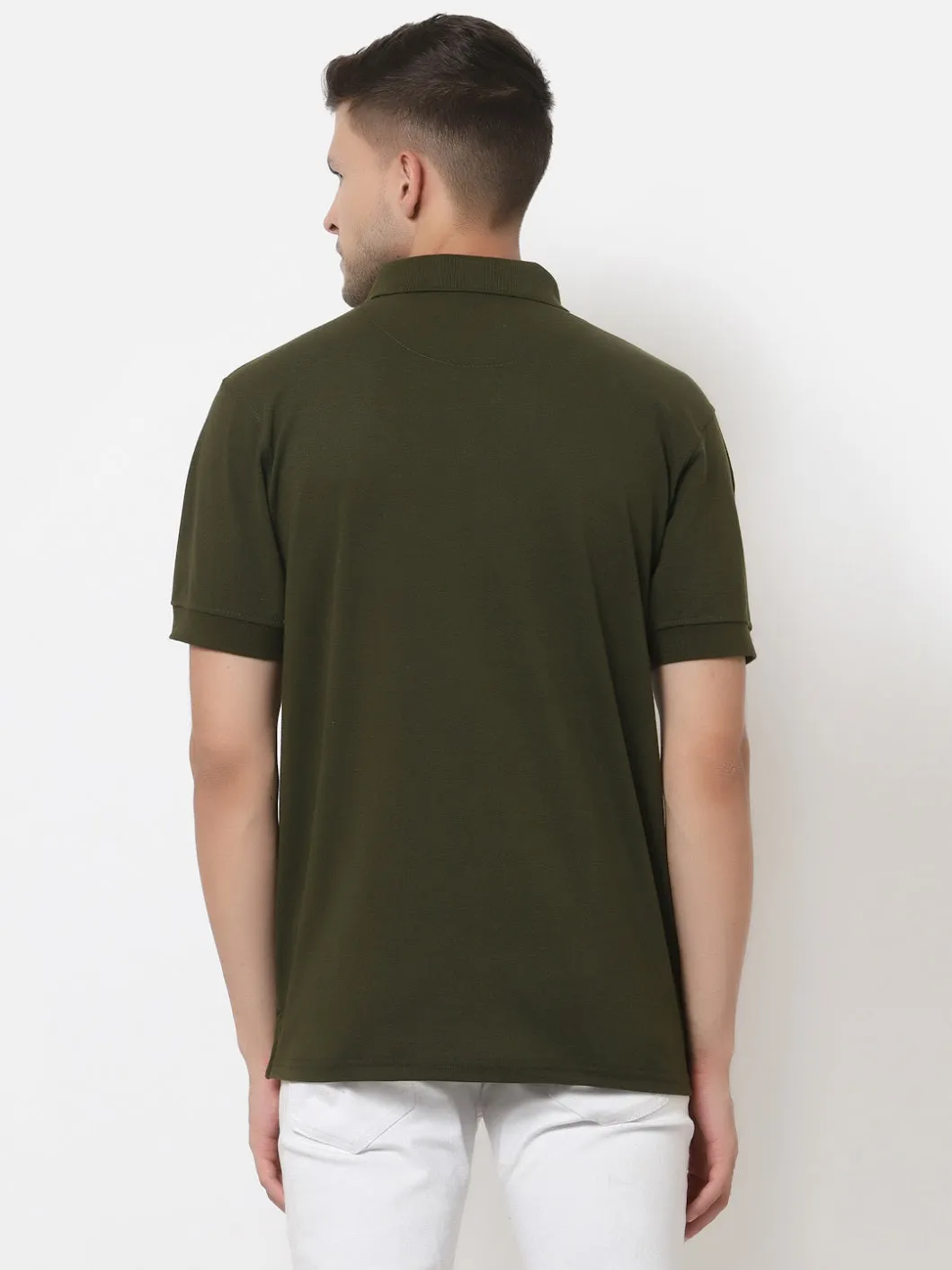 Men's Solid Cotton Regular Fit Zipper Polo T-Shirt