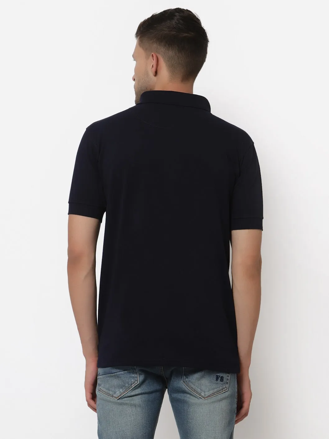 Men's Solid Cotton Regular Fit Zipper Polo T-Shirt