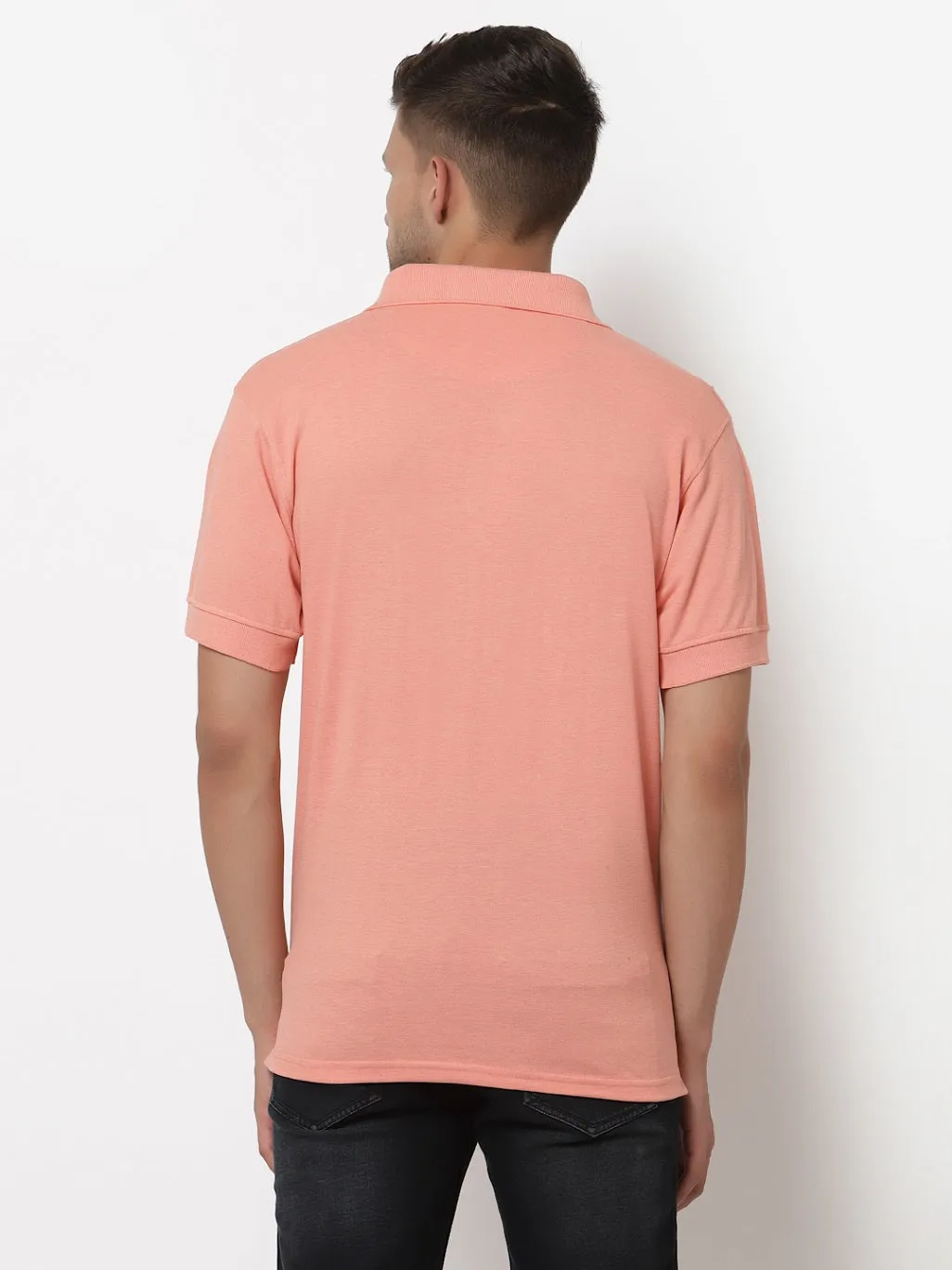Men's Solid Cotton Regular Fit Zipper Polo T-Shirt