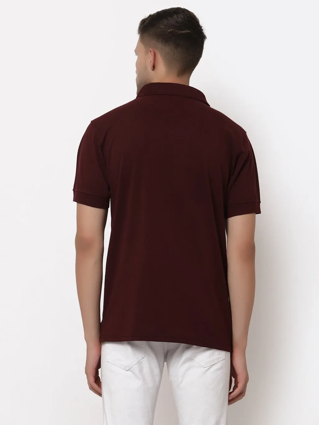 Men's Solid Cotton Regular Fit Zipper Polo T-Shirt