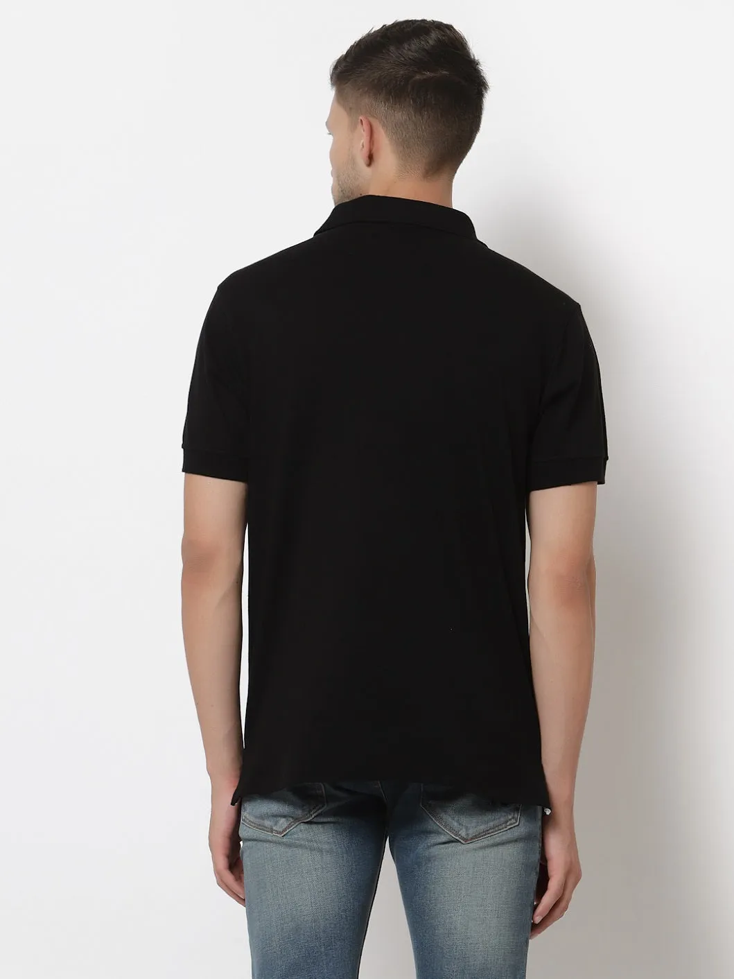 Men's Solid Cotton Regular Fit Zipper Polo T-Shirt
