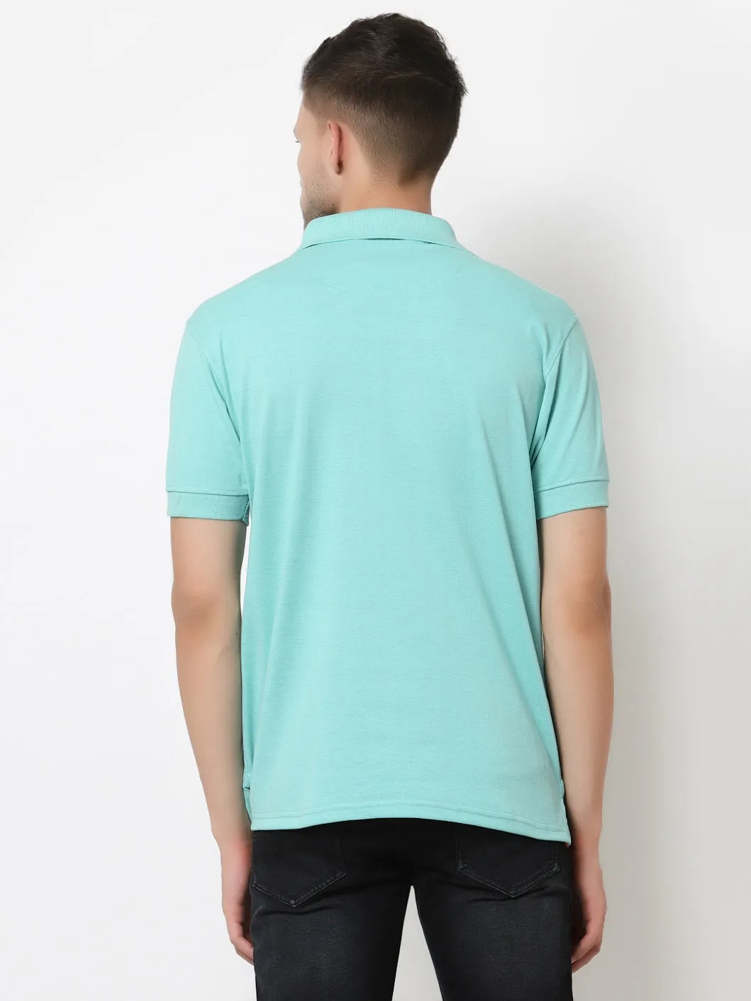 Men's Solid Cotton Regular Fit Zipper Polo T-Shirt