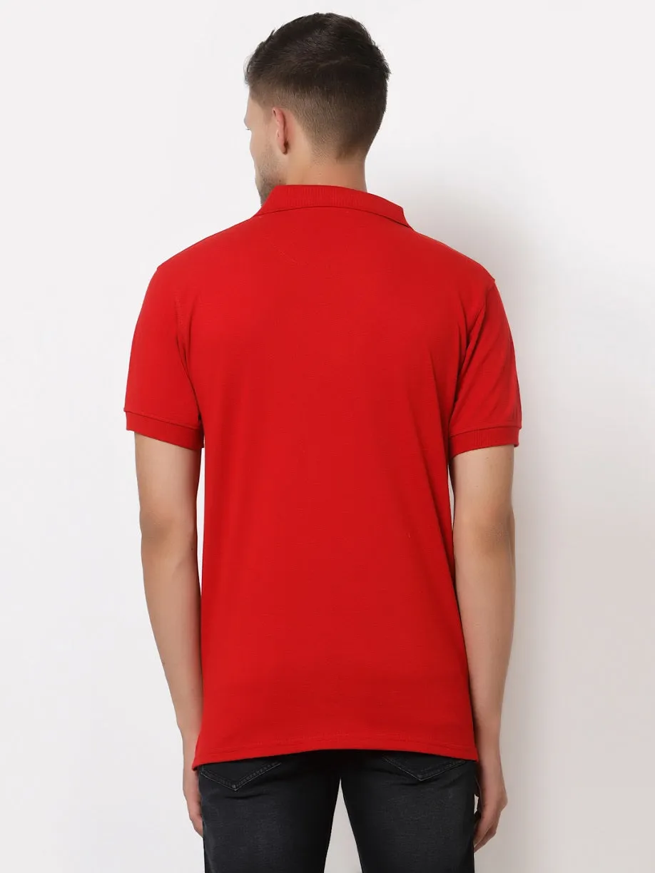 Men's Solid Cotton Regular Fit Zipper Polo T-Shirt
