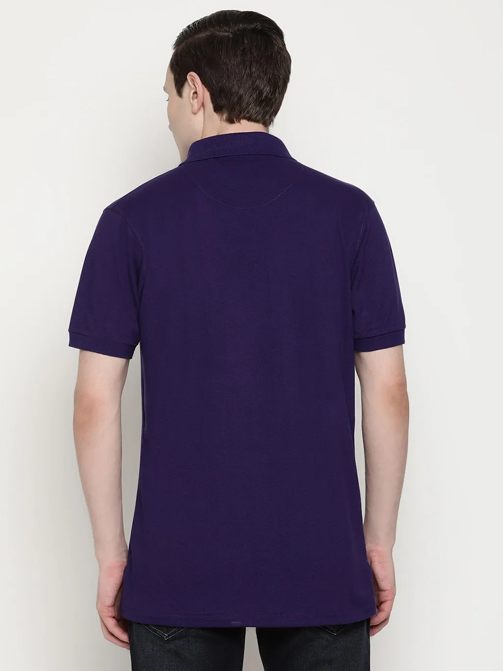 Men's Solid Cotton Regular Fit Zipper Polo T-Shirt
