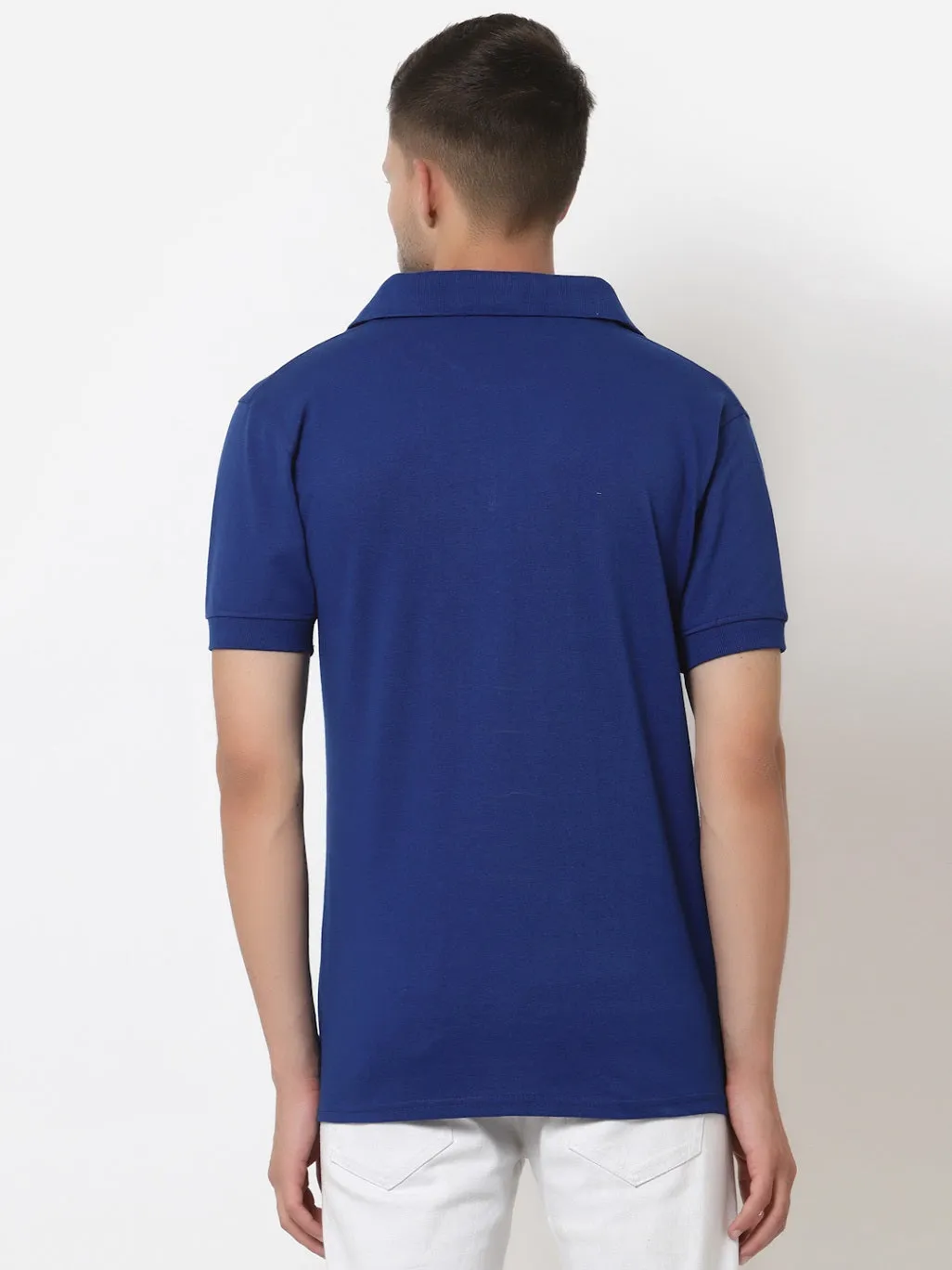 Men's Solid Cotton Regular Fit Zipper Polo T-Shirt