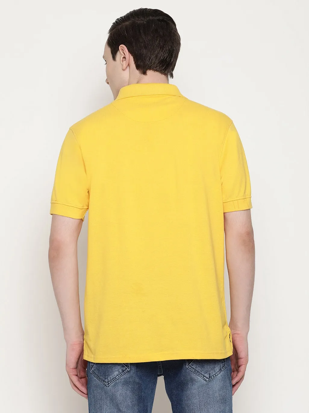 Men's Solid Cotton Regular Fit Zipper Polo T-Shirt