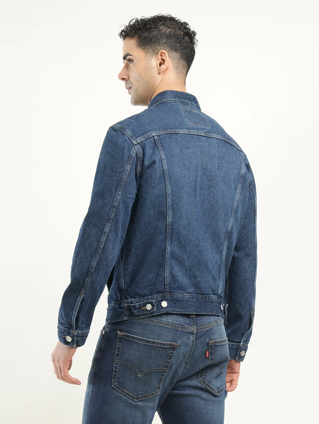 Men's Solid Dark Blue Spread Collar Jacket