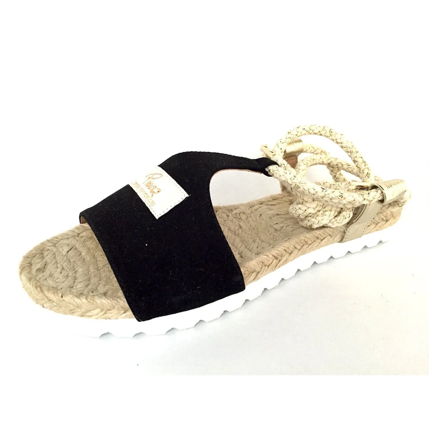 Pinaz Martina Black Suede Flat Platform Sandals