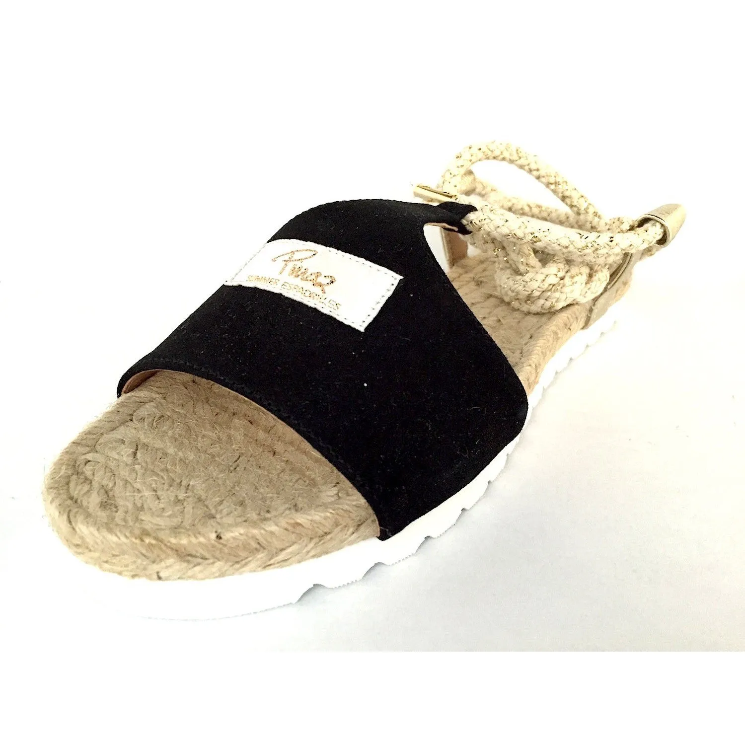 Pinaz Martina Black Suede Flat Platform Sandals