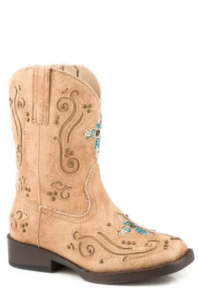 Roper Toddler Girls Faith Tan Faux Leather Cowboy Boots