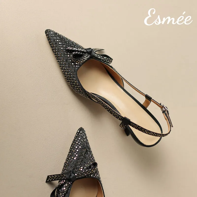 Silk High Heel Slingback with Rhinestone Design