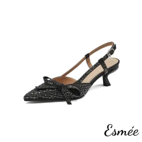 Silk High Heel Slingback with Rhinestone Design