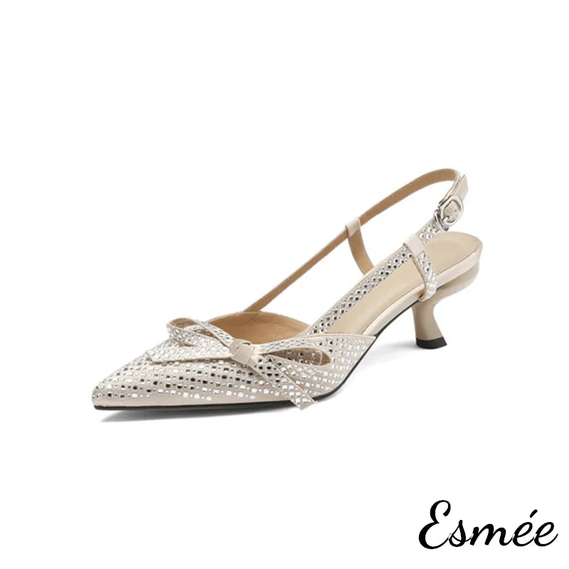 Silk High Heel Slingback with Rhinestone Design