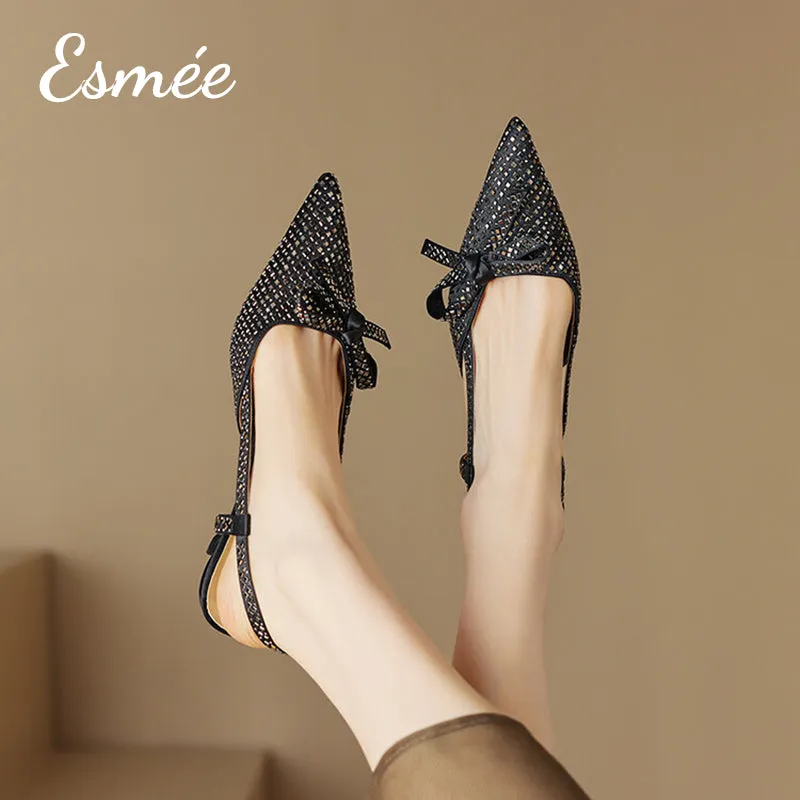 Silk High Heel Slingback with Rhinestone Design