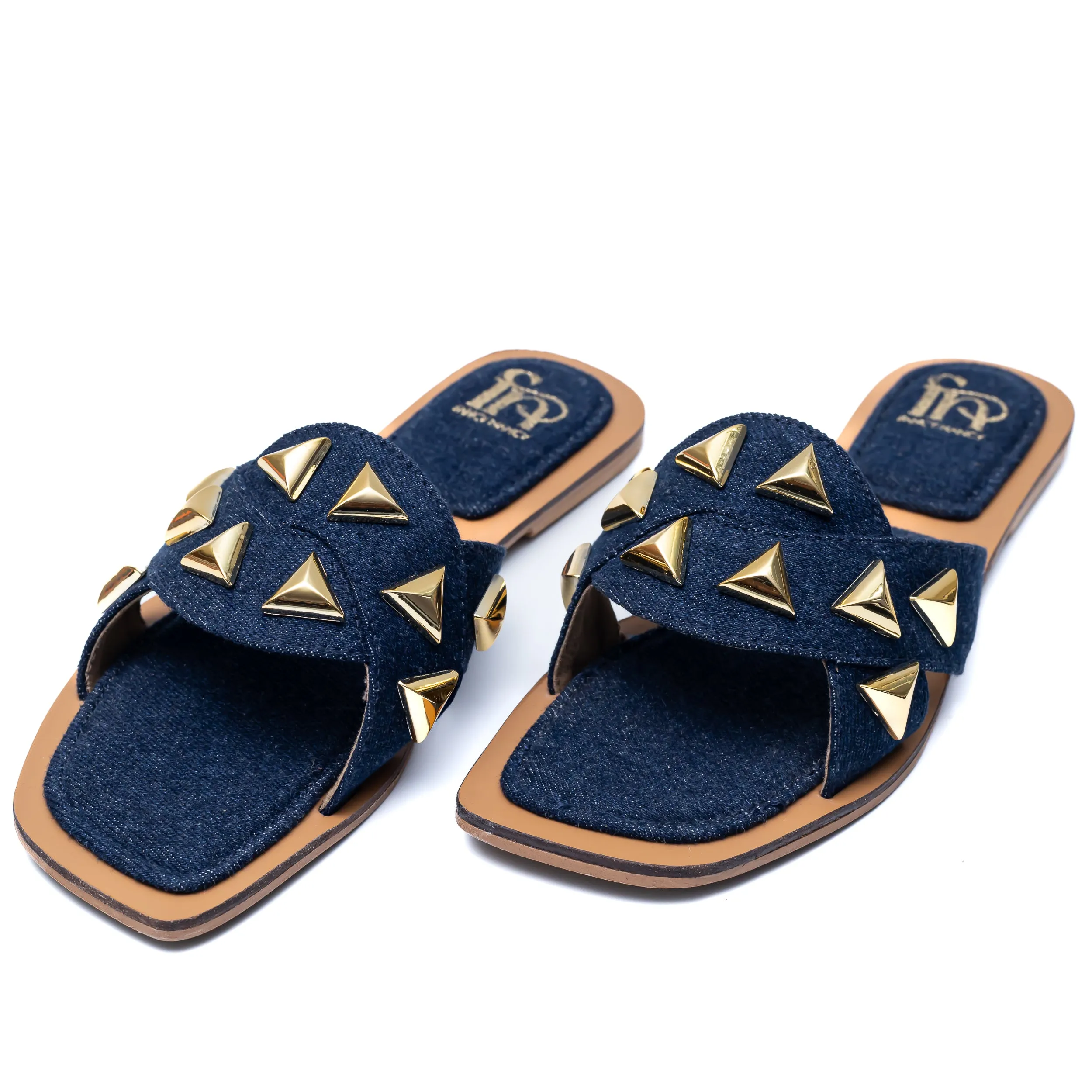 Studded Criss Cross Flats - Navy Blue