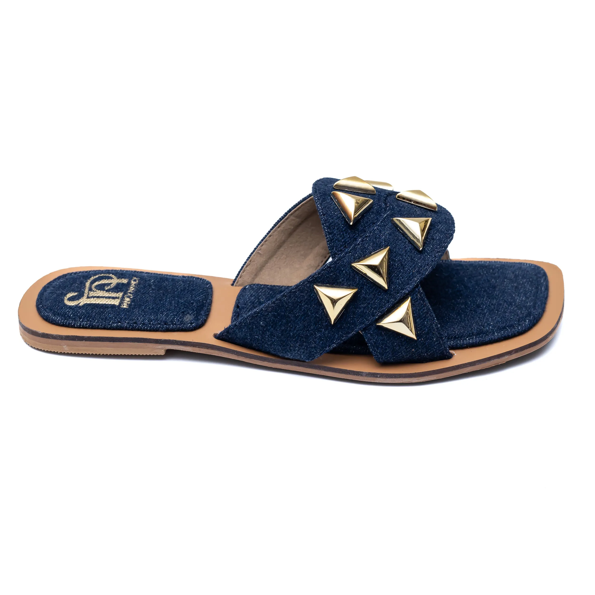 Studded Criss Cross Flats - Navy Blue