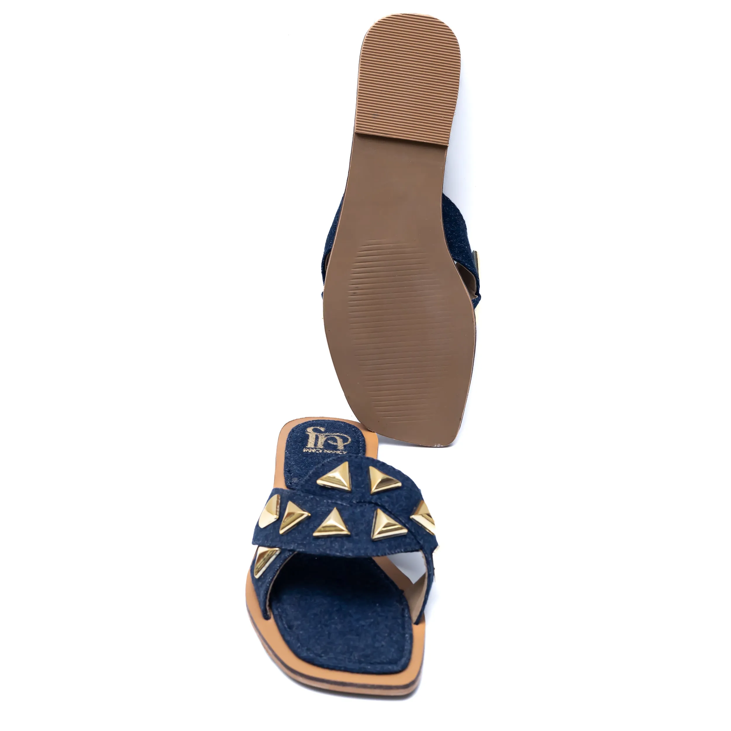 Studded Criss Cross Flats - Navy Blue
