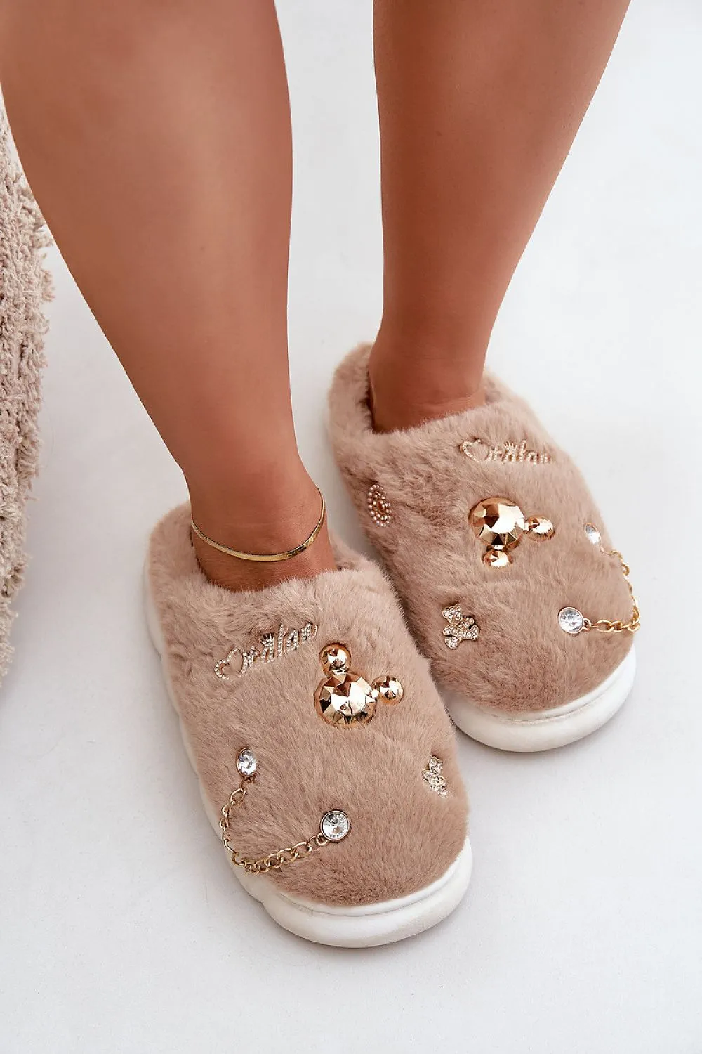 TEEK - Bejeweled Link Fluff Slippers