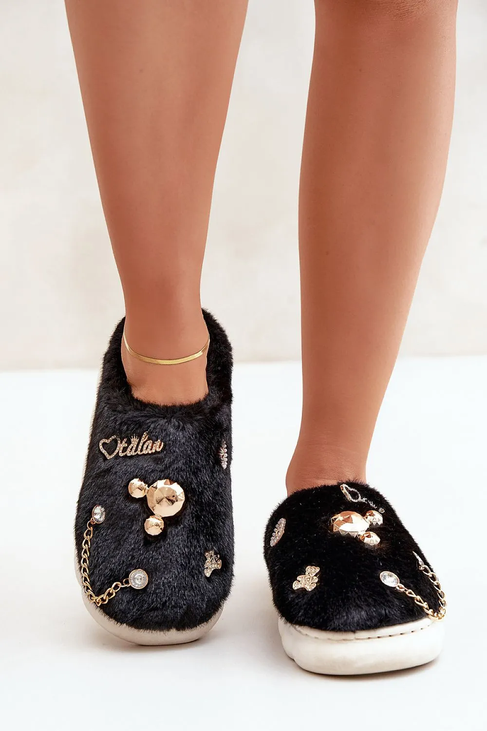 TEEK - Bejeweled Link Fluff Slippers