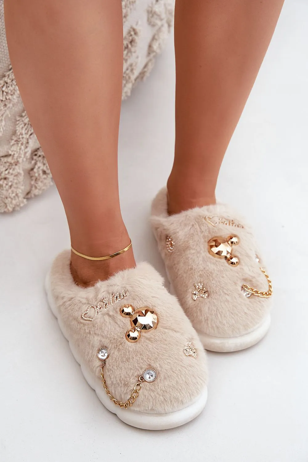 TEEK - Bejeweled Link Fluff Slippers