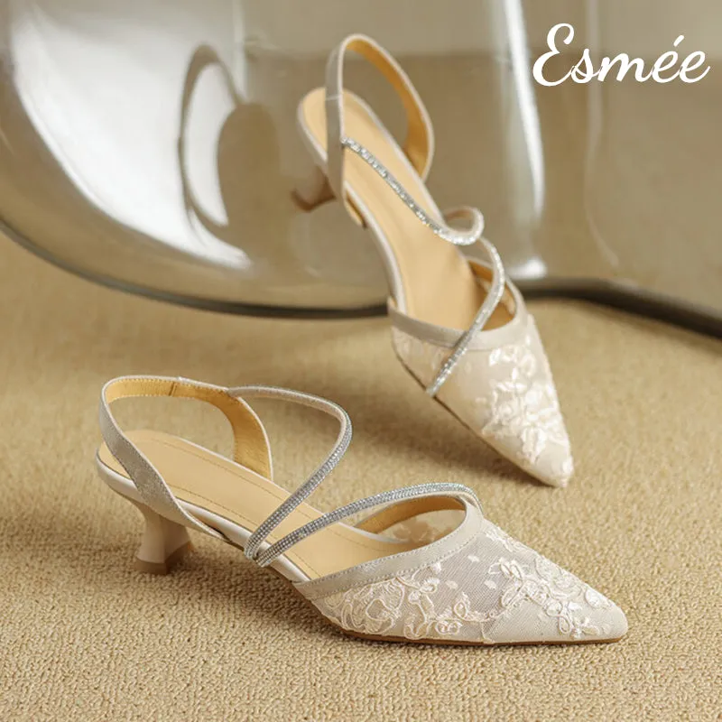 Tweed Fabrics High Heel Sandals with Diamond Straps